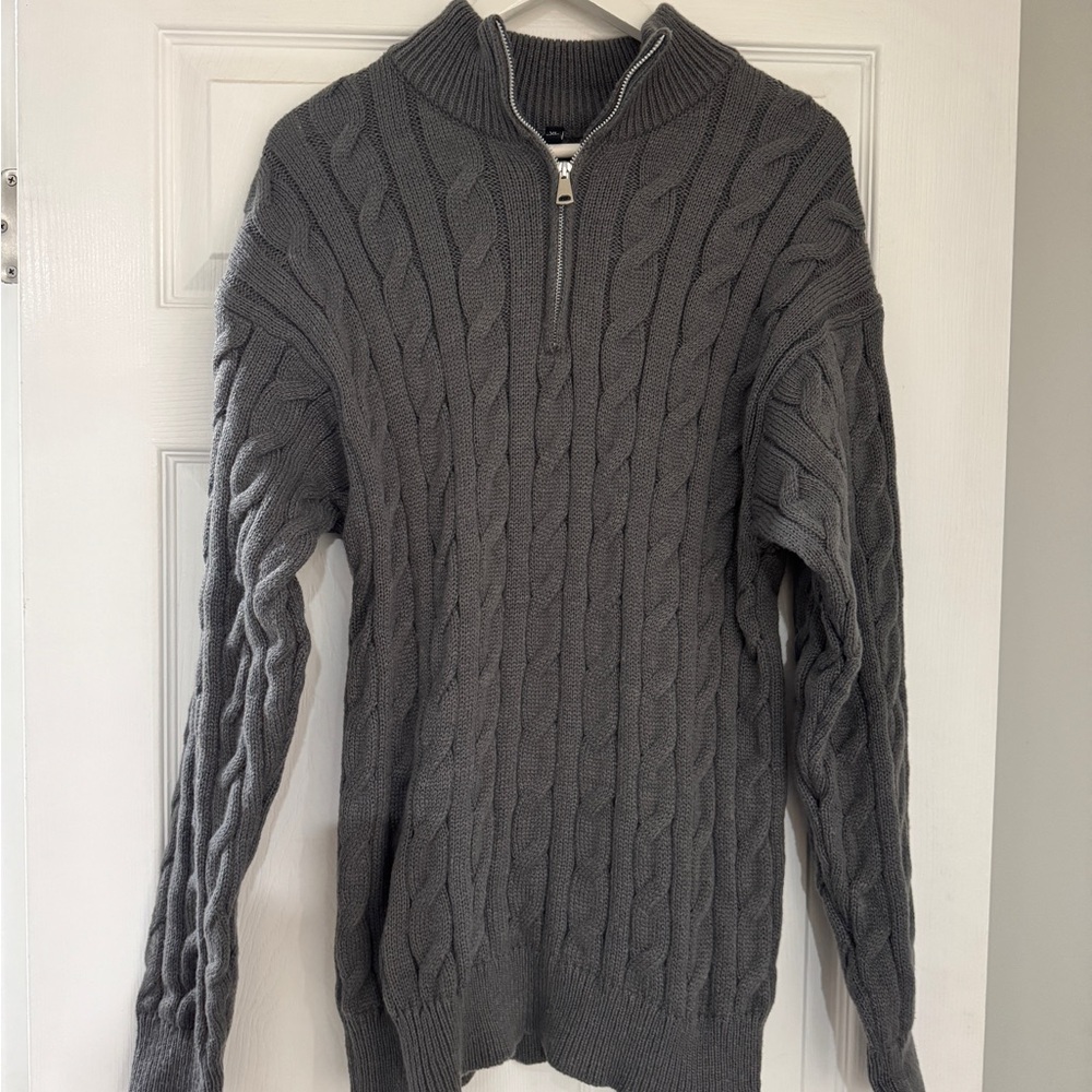 Gray Cable Knit Men's Sweater